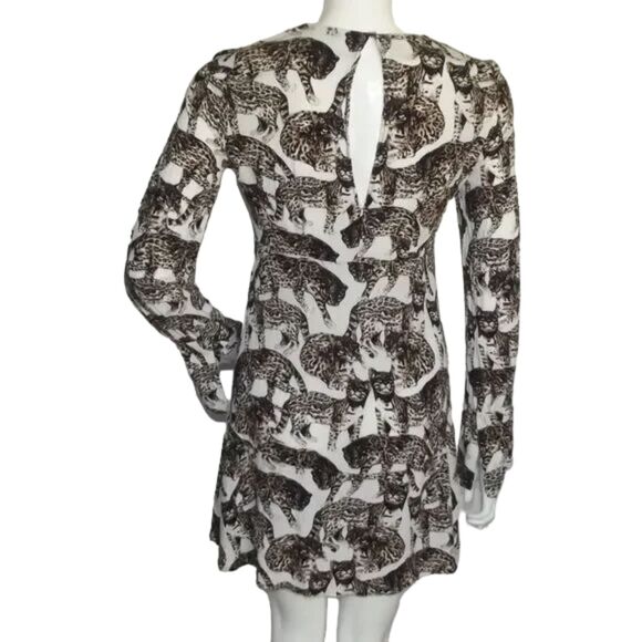 H&M Mini Dress, 4, Wild Cats, White/Brown, Long sleeves, big keyhole back - Picture 12 of 15